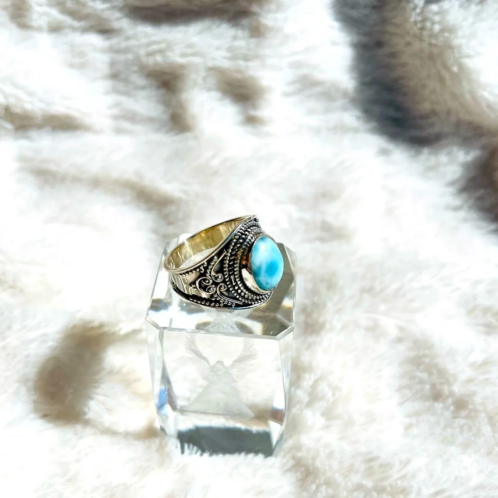 Big Chunky Larimar Ring size 8 - Picture 5 of 7